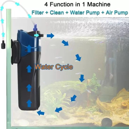 Aquarium Fish Tank UV Filter Submersible Water Pump fit 10-40 Gal Tank 500L/H