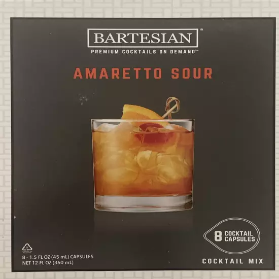 Bartesian Amaretto Sour Premium Cocktail Mixer Capsules, Pack of 8 NIB