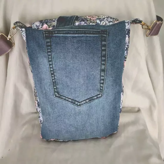 Embroidery Jeans Crossbody Bag Handmade Denim Messenger Purse One Of The Kind 