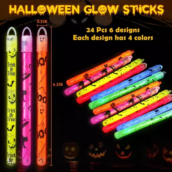 24 Pcs Halloween Party Favors Glow Stick with Gift Cards,Halloween Light Up... 