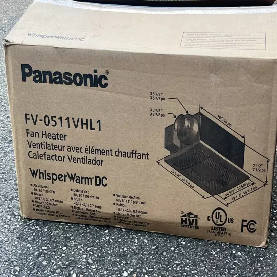 Panasonic FV-0511VHL1 WhisperWarm Bathroom Exhaust Fan w Heater New Open Box