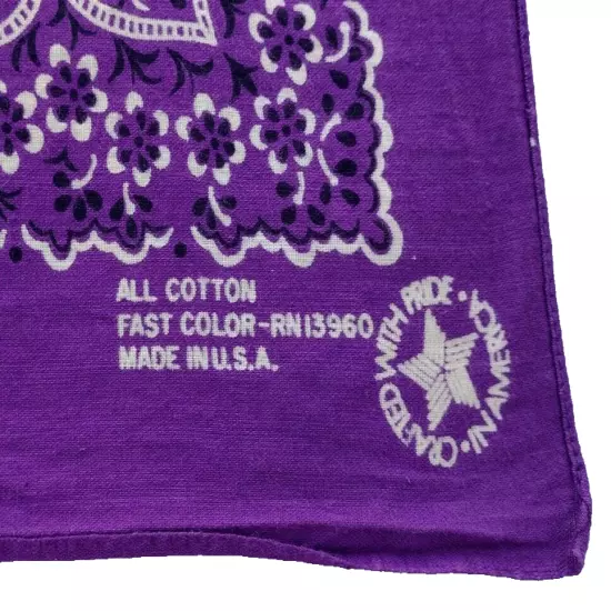 PURPLE BANDANA ALL COTTON FAST COLOR RN-13960 crafted with pride in America USA