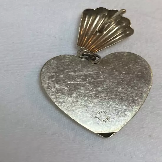 PPC Gold / Sterling Puffy Heart Dangle Post Earrings~ Shell Art deco style