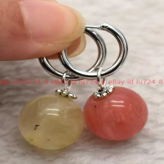 8/10/12mm Natural Multicolor Gemstone Round Beads Silver Leverback Earrings