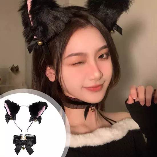 Cat Ear Bow Headband Claw Gloves Cosplay Plush Hairband Women Girl Headwear'