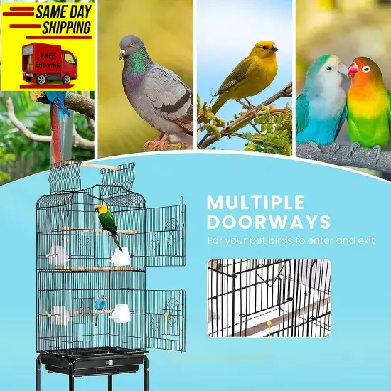 VIVOHOME 64 Inch Bird Cage with Play Top and Rolling Stand for Parrots Conures L