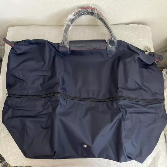 New Longchamp Le Pliage Expandable Large Travel Weekend Tote Bag Navy/Vermilion