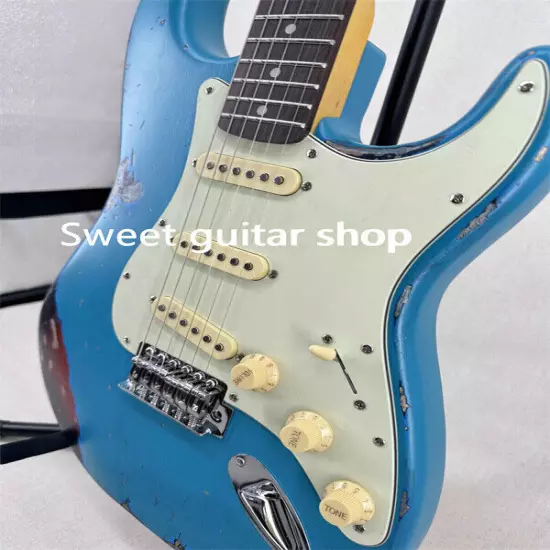 Custom Relic Blue ST Electric Guitar 3S Pickups Cream Pickguard Chrome Hardware