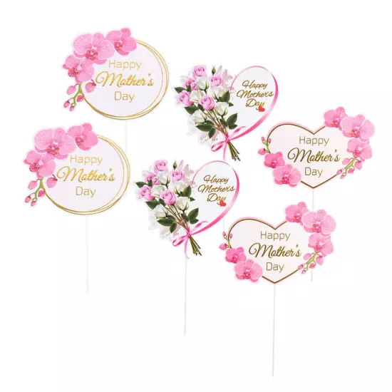 6pcs Mother's Day Cupcake Toppers Cake Insert Cards Topper Decor Decorations