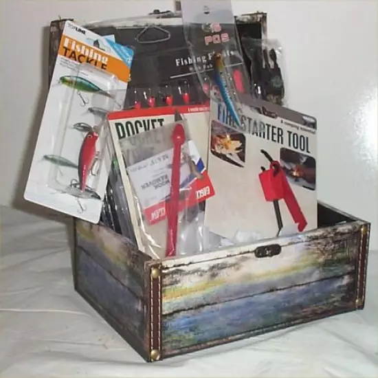 Trinket Chest Fishing Gift Basket Lures Fire Starter Floats Pocket Knife Hook #2