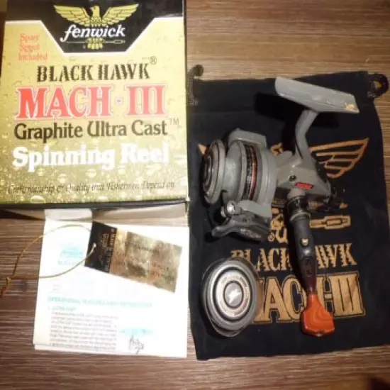 Vintage FENWICK Black Hawk Mach-III Graphite Spinning Reel w/ Spare Spool