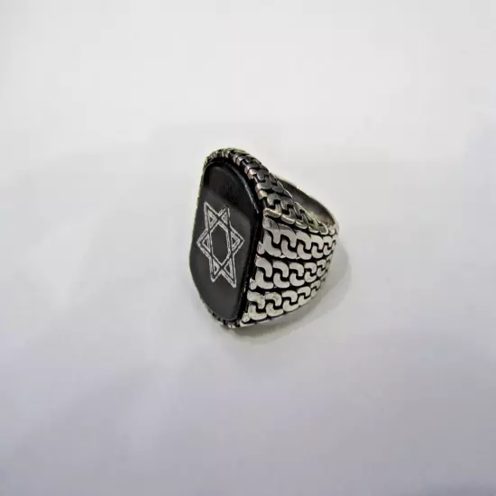 Sterling Silver Black Onyx Star of David Men's Ring Size 8 3/4