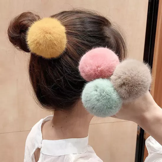 2/1PCS 6/5cm Fluffy Pompom Elastic Hair Ties Bobbles Fur Ball Ponytail Band