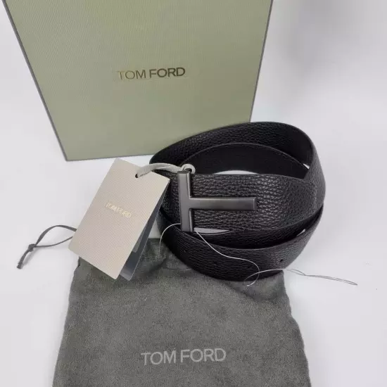 Authentic Tom Ford T Icon 40mm Black Grain Leather Belt New