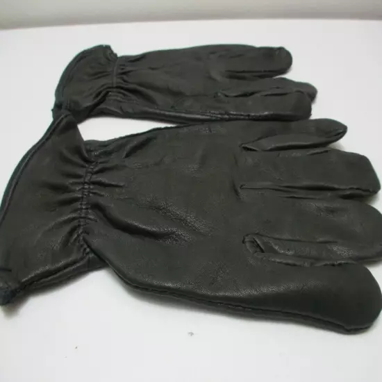 Men's Black Calf Skin Leather Gloves w Cinched Wrists Size Medium NEW