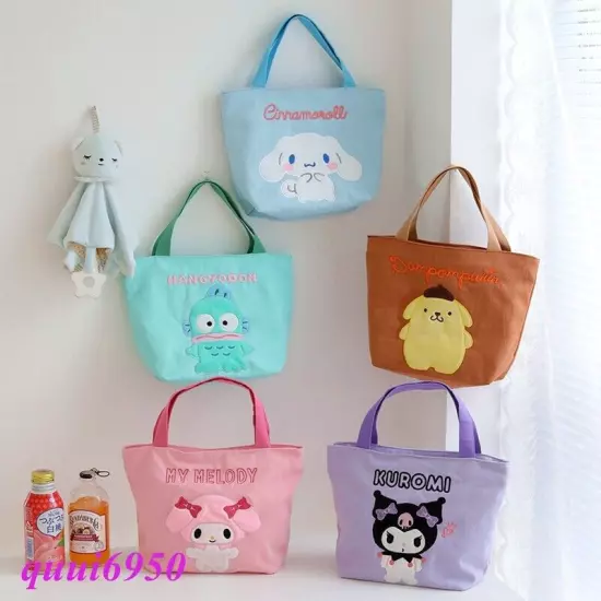 Women Girl My Melody Cinnamoroll Kuromi Handbag Tote Canvas Lunch Storage Bag