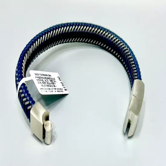 Simone l. Smith Men's Blue Leather Braided Bracelet in Stainless Steel