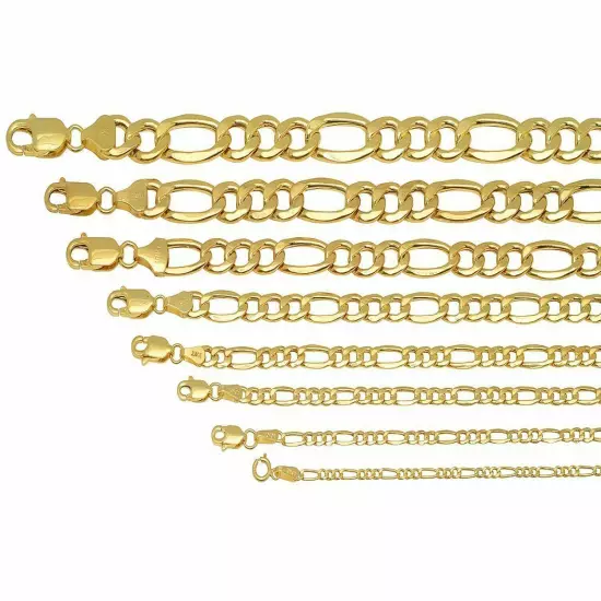 10k Yellow Gold 2mm-9.5mm Figaro Link Chain Necklace Bracelet 7"-30" Hollow