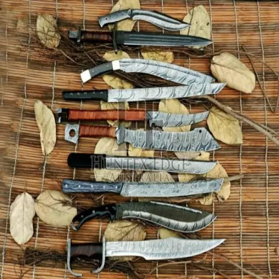 HUNTEX Limited Special Edition Custom Handmade Lot of 10 Damascus Short Swords