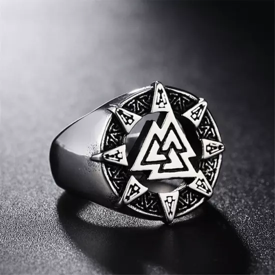 Vintage Viking Tribal Triangle Totem Ring Stainless Steel Gothic Biker Punk Ring