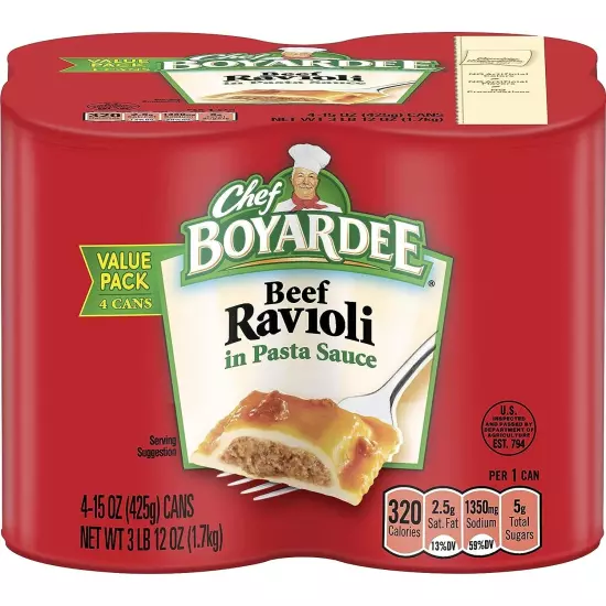 Chef Boyardee Beef Ravioli, 15 oz, 4 Pack