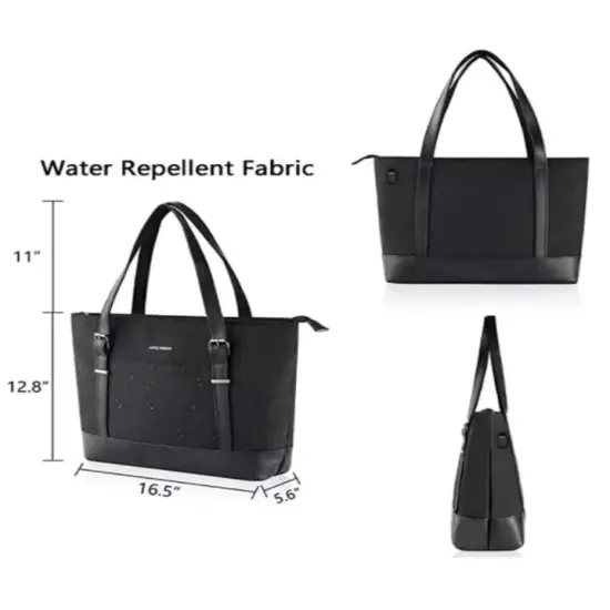 KROSER Laptop Computer Tote Bag Black Water Repellent Nylon USB Port New