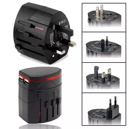 World Wide Travel Adapter UK EU AU US Universal Multi Plugs Charger 2 USB Ports