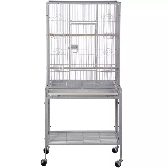 53 Inch Flight Bird Cage Large Wrought Iron Parrot Cage with Rolling Stand White