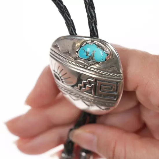 c1960 Vidal Aragon (1923-2015) Santo Domingo Silver and turquoise bolo tie