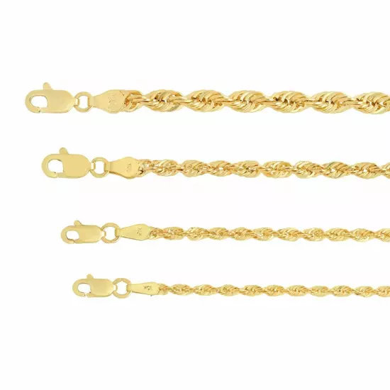 10K Yellow Gold Light 2mm-4mm Diamond Cut Rope Chain Necklace 16"- 30" Hollow