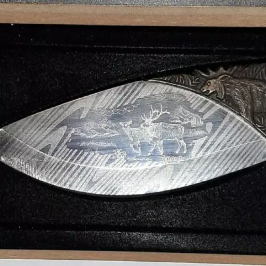 Carved Elk Collectors Edition Knife With Etched Blade in Box