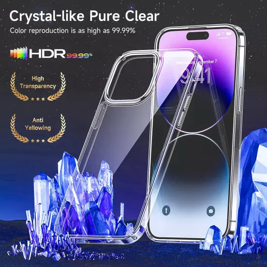 For iPhone 16 Pro Max/Pro/Plus Case Phone Cover Clear + Tempered Glass Screen