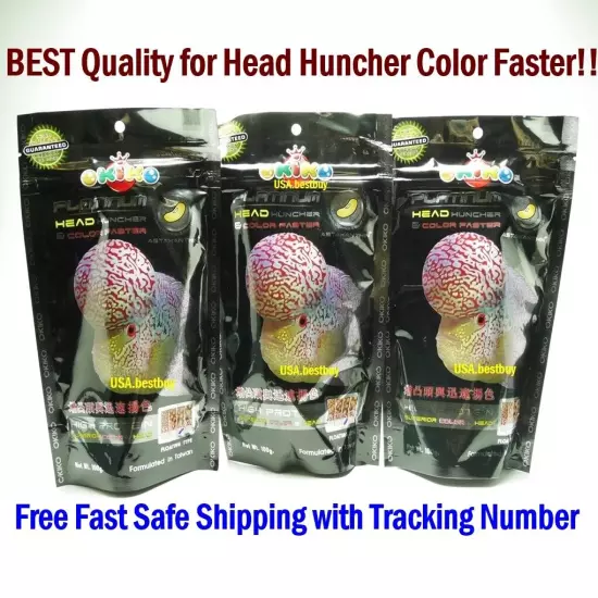 Best Okiko Platinum Flowerhorn Cichlid Fish Head Huncher Color Faster 100 g.