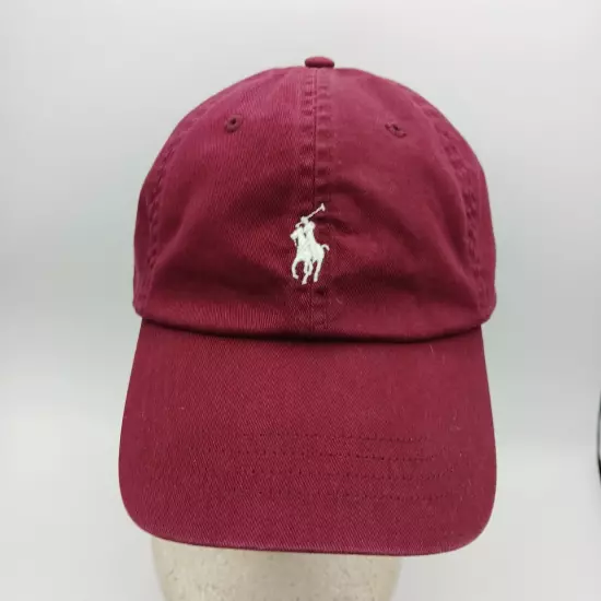 Polo Ralph Lauren Hat Cap Strap Back Burgundy Red White Pony Logo and Script