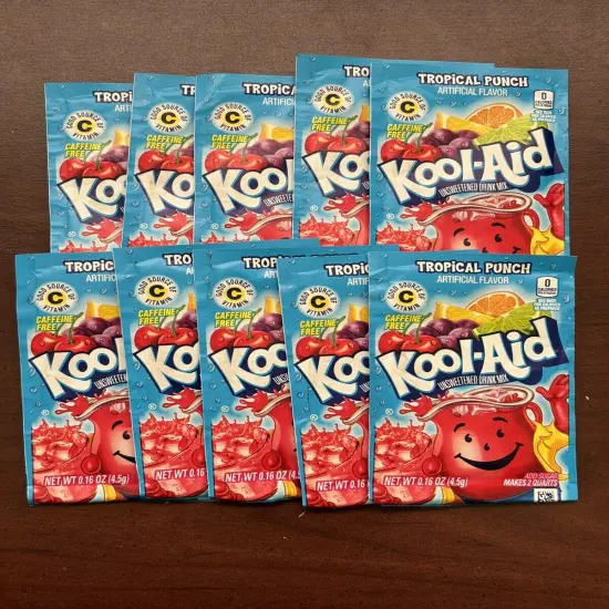 10 Tropical Punch Flavor Kool Aid Drink Mix Vitamin C Unsweetened