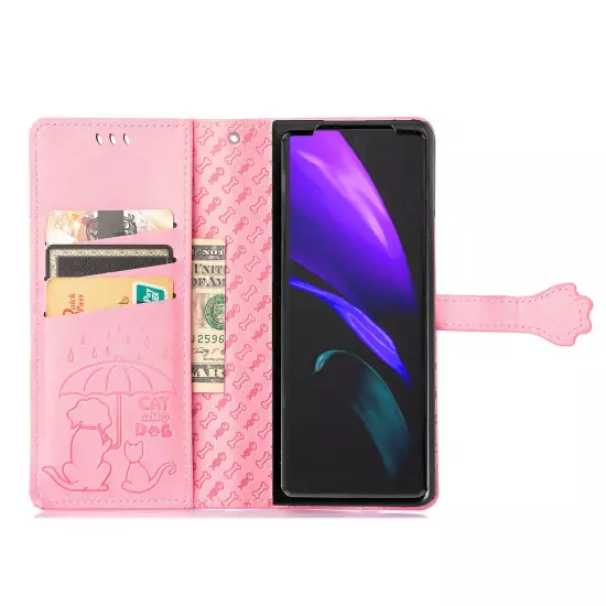 For samsung galaxy z fold 3/4/5/6 Cute PU Leather Flip Phone Case Kickstand NEW