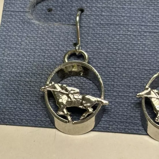 American Silversmiths Silver Tone Horse & Jockey Dangling Pierced Earrings