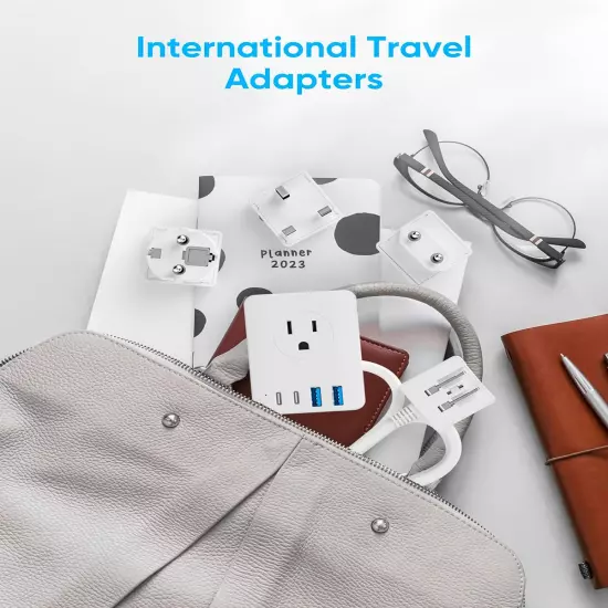 European Travel Plug Adapter, 5Ft Detachable Extension Cord with Type C/G/E/F 