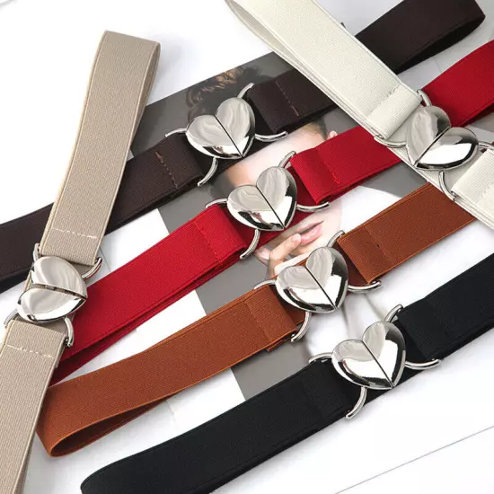 Womens Belt Stretch Elastic Skinny Waist Ladies Dress Waistband Metal Buckle □