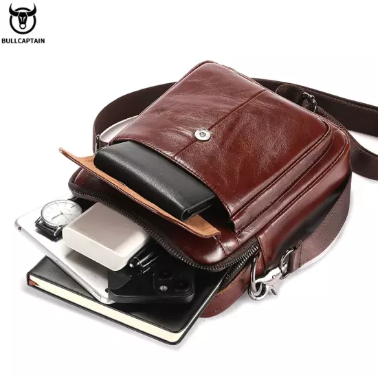 Men'S Genuine Leather Shoulder Bag Multifunctional 7.9-Inch Tablet Handbag Retro