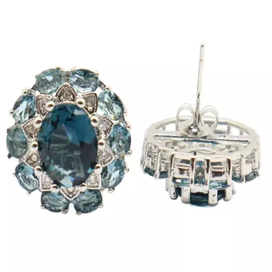 Gorgeous London Blue Topaz CZ Females Women Silver Earrings 