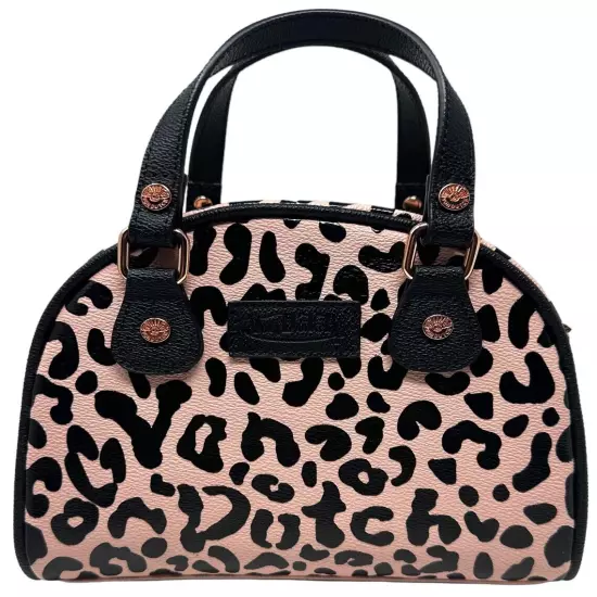 Von Dutch Women's Pink Black Cheetah Small Bowling Crossbody Hand Bag