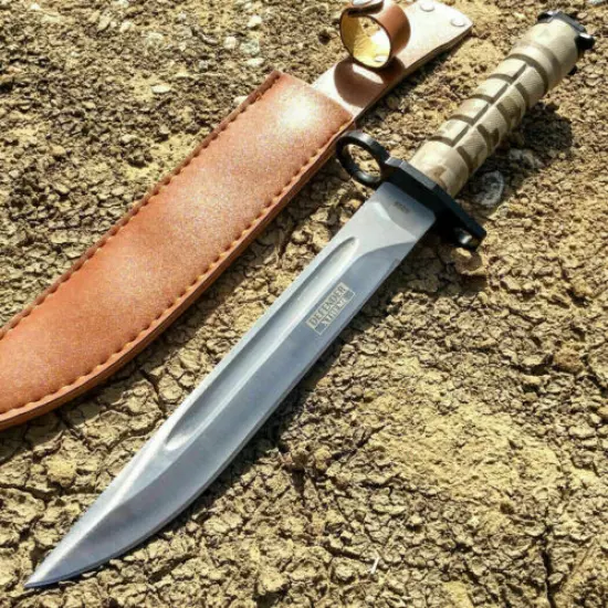 14" Survival Desert camo Bayonet Rambo Fixed Blade Hunting Knife Tactical Bowie