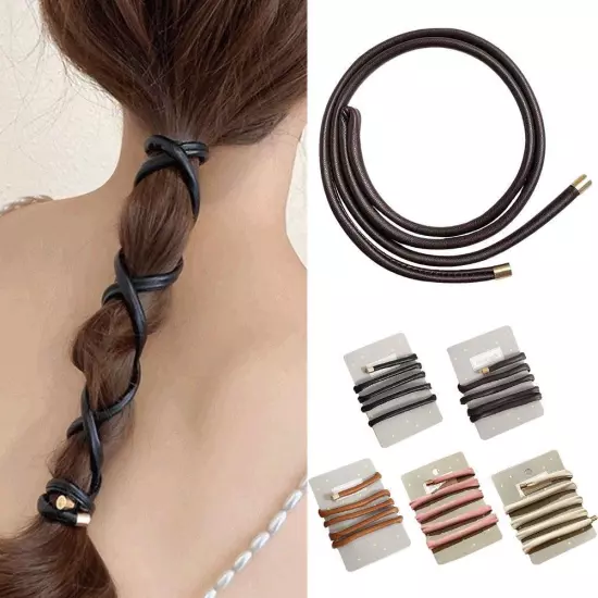 Women PU Leather Hair Ties Ponytail Holder Leather Wire Rope Headbands Hair W4J2