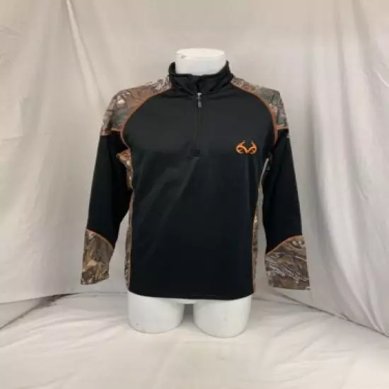 Realtree 1/4 Zip Pullover M Black Camo Long Sleeve 100% Polyester YGI Y1-577