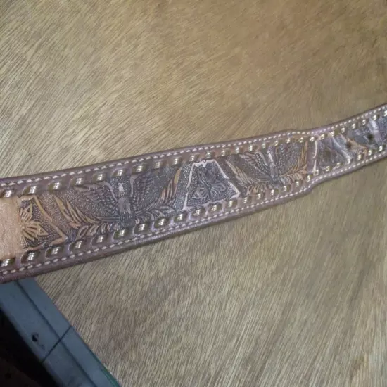 John brown tooled painted leather snap western American eagle belt 32