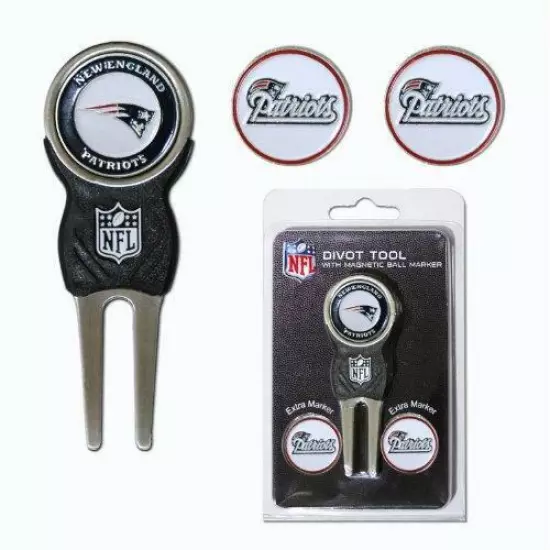 Team Golf NFL New England Patriots Divot Tool with 3 Golf Ball Markers Pack,