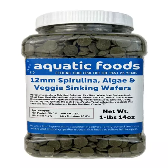 12mm - 1/2" Spirulina, Algae & Veggie Sinking Wafers for Bottom Feeders. WL-JAR