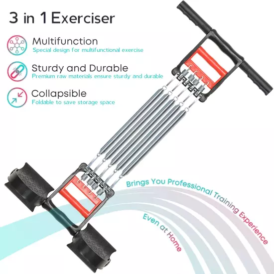 3 in 1 Exerciser - Spring Chest Expander, Hand Grip Strengthener, Pedal Pull - 5