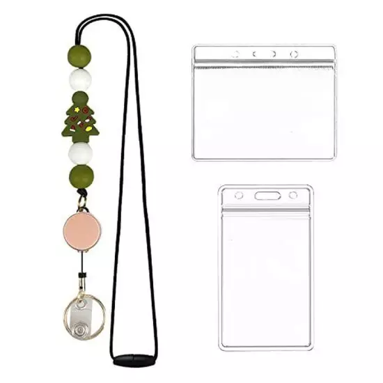 Retractable Badge Reel Lanyard with ID Holder for Women Fashion Beaded Lanyard